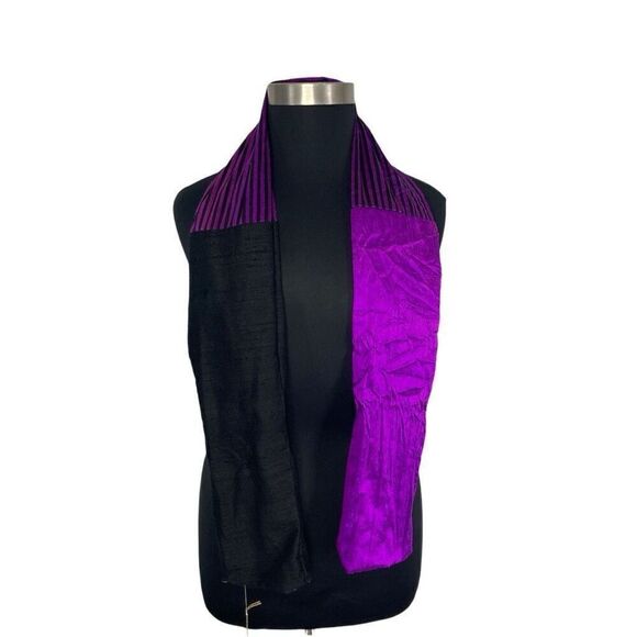 Xiao Magic Multi Colored Silk Scarf Art Purple Stripe Beetlejuice Wicked Goth - Picture 3 of 14
